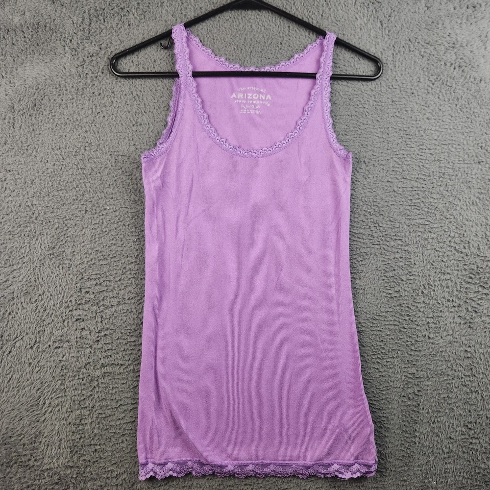 Vintage Y2K Cami Tank Womens Large Ribbed Lace Trim Bella Fairy Coquette Purple